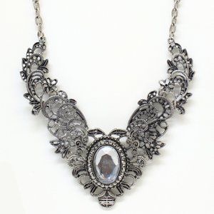 Antique Silver and Crystal Collar Necklace